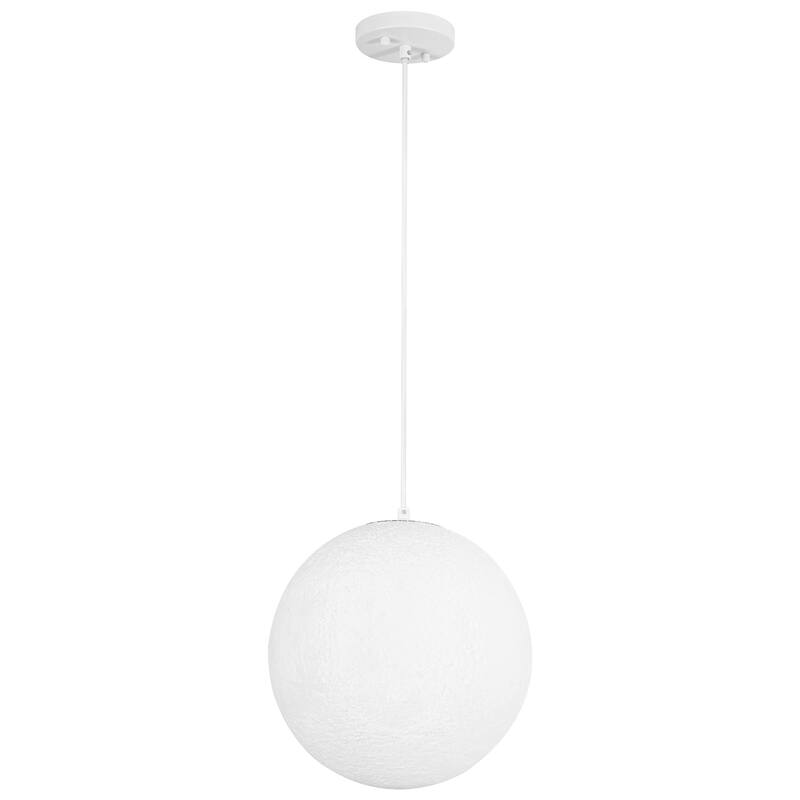 11.8" Single-Light Modern White Globe LED Pendant Hanging Light with Plastic Shade for Bedroom or Dining Room