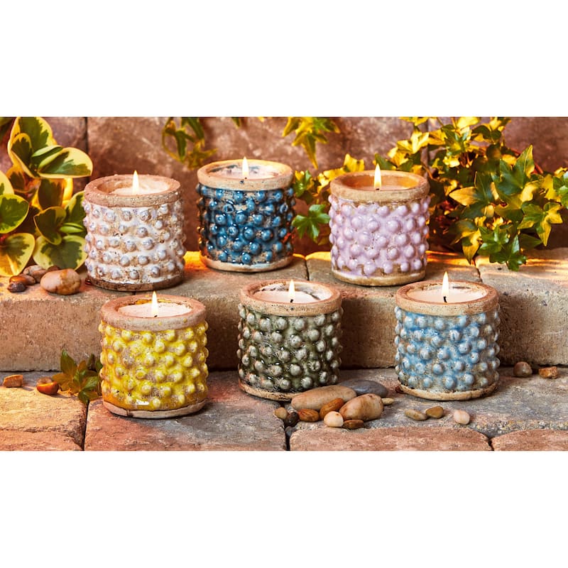Hobnail Citronella Candle - Yellow Jar Candle for Spring & Summer, 12 Hour Burn Time, 3.15" x 3.15" x 3.15"