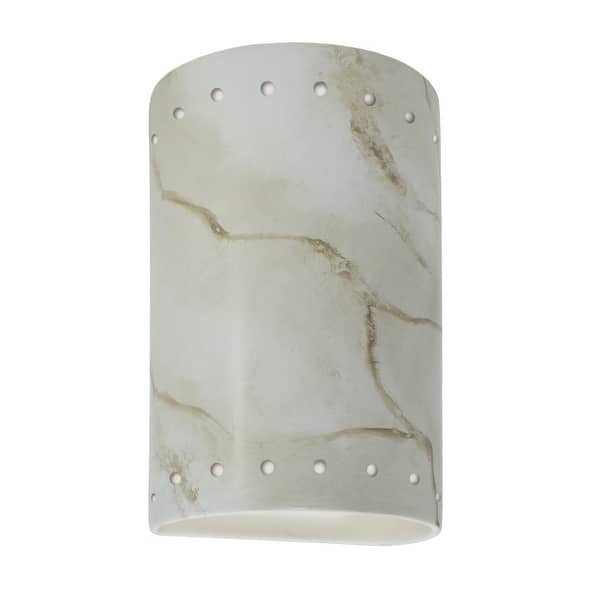 slide 2 of 2, Justice Design Ambiance - Small ADA Cylinder w/ Perfs Wall Sconce - Open Top & Bottom - Replaceable Bulb Carrara Marble