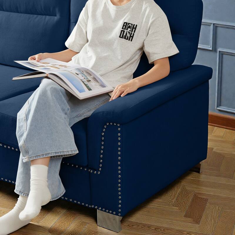 82 Inch Modern 3 Seater Sofa with Snowfleece Fabric, Compressed Upholstered Couch for Living Room Bedroom