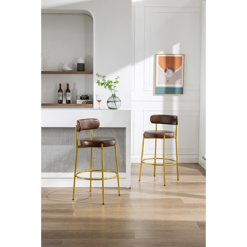 Counter Height Bar Stools Set of 2 Modern Armless Chairs - Brown