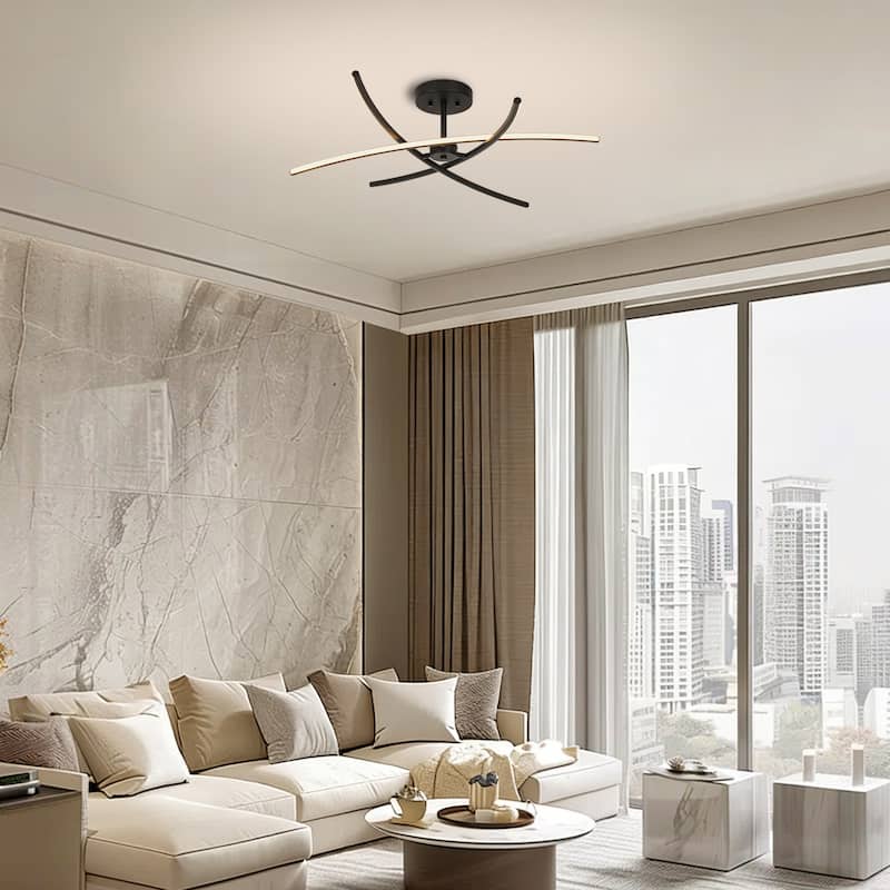 1-Light Cross-Arc Tube LED Flush Mount Ceiling Light with Warm 3000K Light for Living Room
