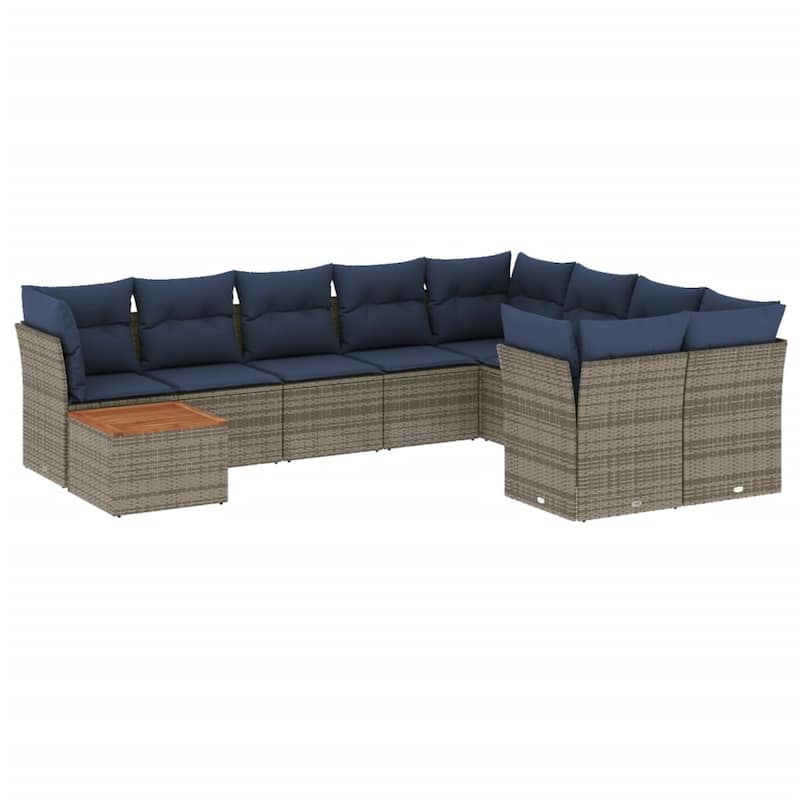 vidaXL Patio Sofa Set with Cushions Outdoor Furniture 10 Piece Poly Rattan - 24.4x 24.4x 27.2