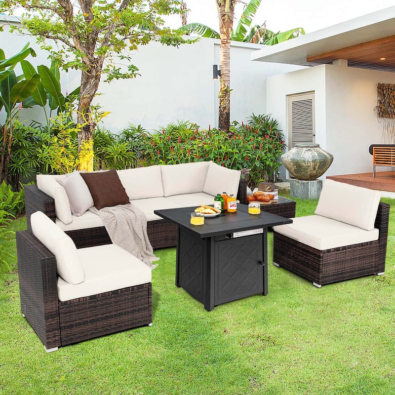 Costway 7 PCS Patio Furniture Set with 28" 50000 BTU Propane Gas Fire - See Details