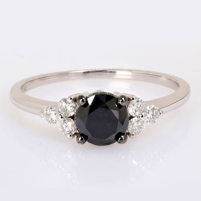 Miadora 1-1/5ct TDW Black and White Diamond Solitaire Ring in 10k Black Rhodium-Plated White Gold