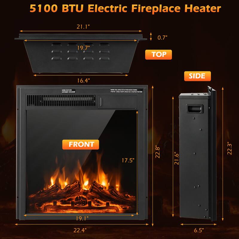 Costway 22.5'' Electric Fireplace Heater Inserts Recessed Ultra Thin - See Details