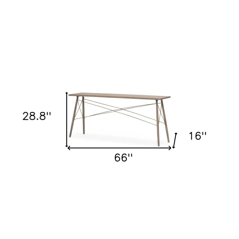 Modern Solid Mango Wood Console Table with Gold Metal Cross for Living Room or Office - 66”L x 16”W x 28.8”H