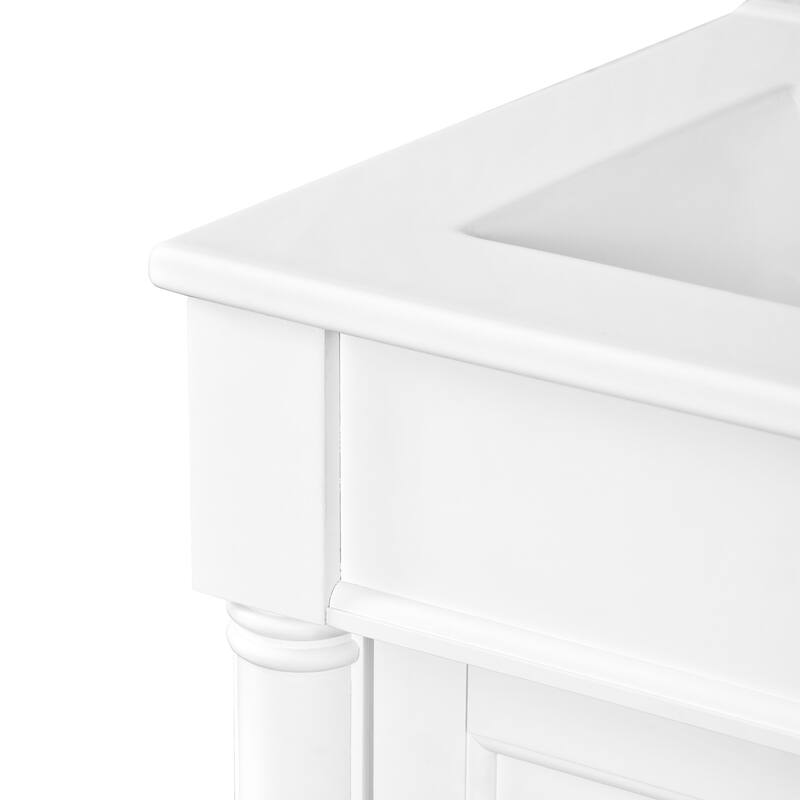 24 Inch Bathroom Vanity with Ceramic Top Sink, Freestanding Single Sink Vanity with Storage Shelves, Modern Style