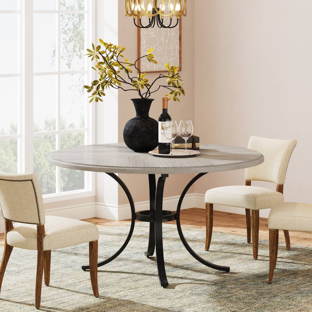 Round Dining Table for 4-6 People, 47" Farmouse Kitchen Table for Dining Room, Living Room, Rustic