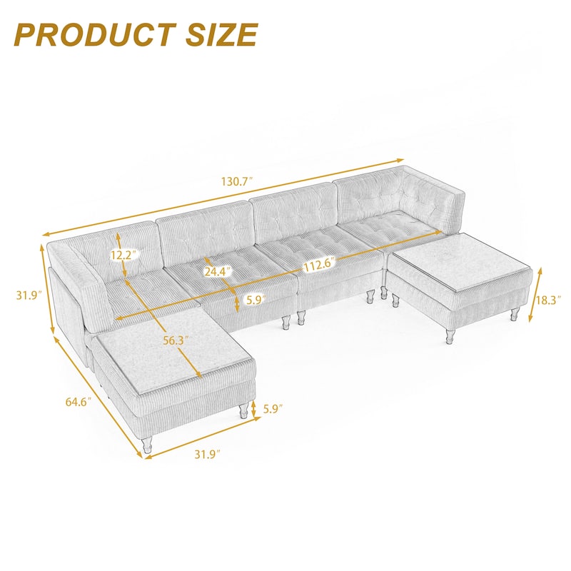 Oversized Modular Sectional Corduroy Fabric Tufted Sofa