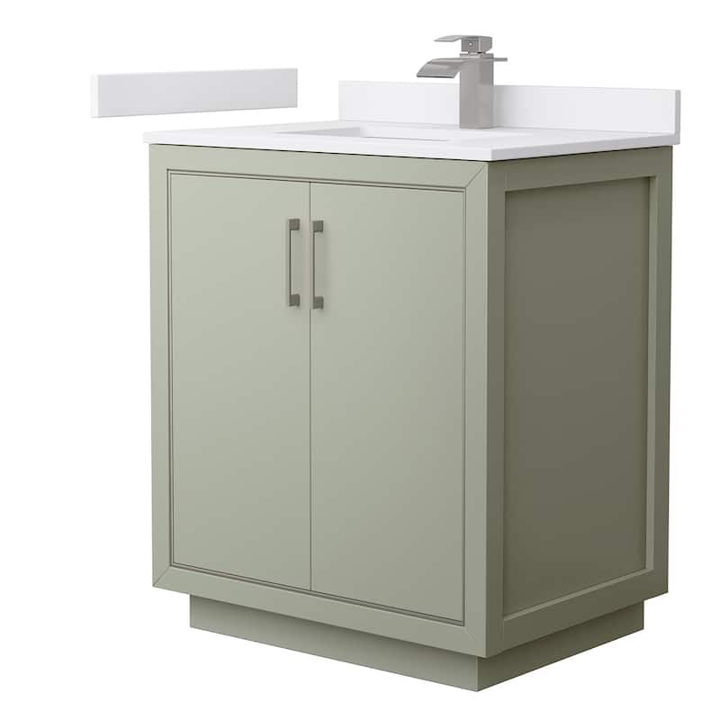 Wyndham Collection WCF1111-30S-VCA-MXX Icon 30" Free Standing Single - Light Green / White Cultured Marble Top / Brushed - Painted