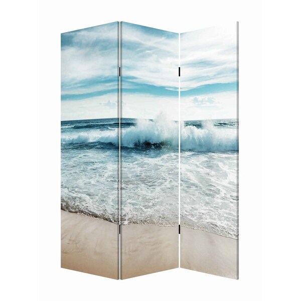 Foldable Canvas Screen with Ocean Shore Print and 3 Panels, Multicolor ...
