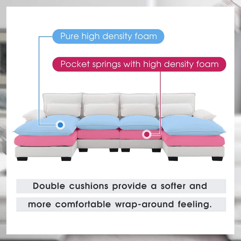 Modern U-shaped Sectional Sofa with Waist Pillows and Chaise Lounge