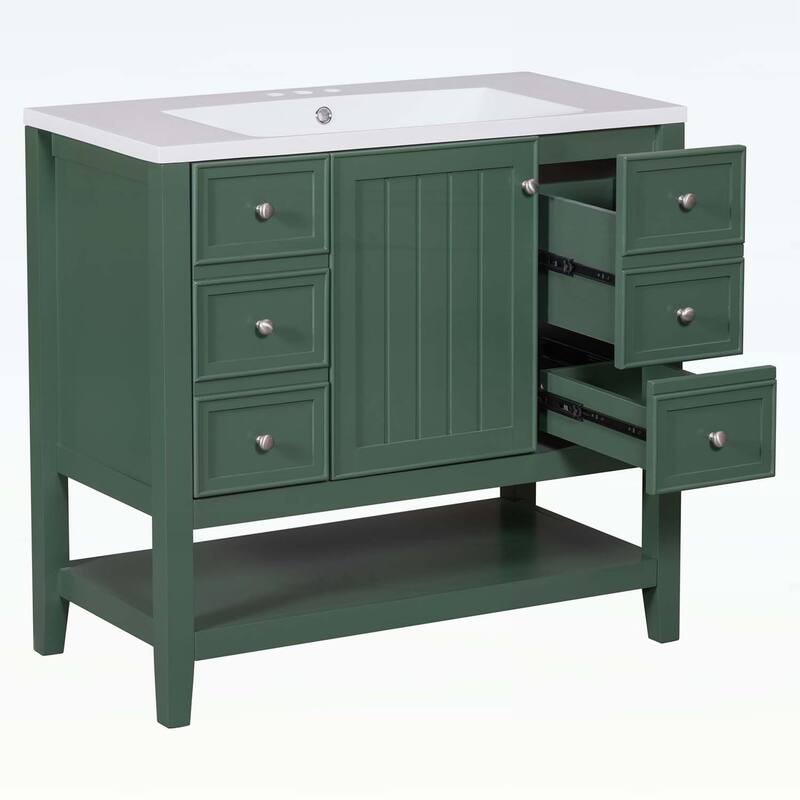 Bathroom Vanity with Sink,Cabinet,and Drawers,Open Shelf