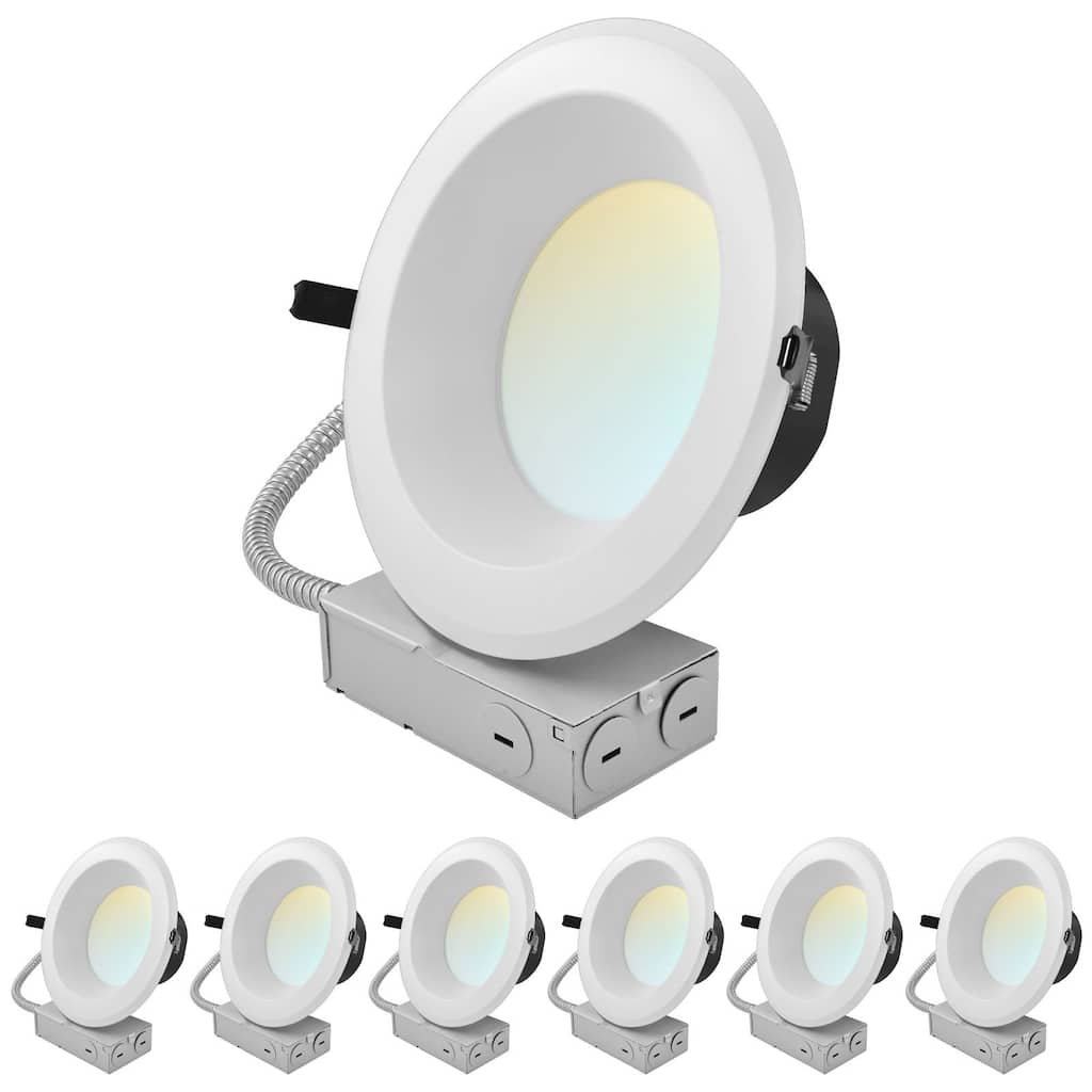 LUXRITE 8 in. Commercial LED Recessed Light J-Box 5CCT 16/24/30W Dimmable 1800/2700/3500LM 120-277V 6 Pack