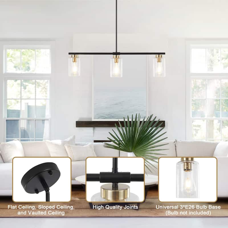 Modern Linear Ceiling Hanging Pendant Light With Adjustable Height for Living Room, Foyer