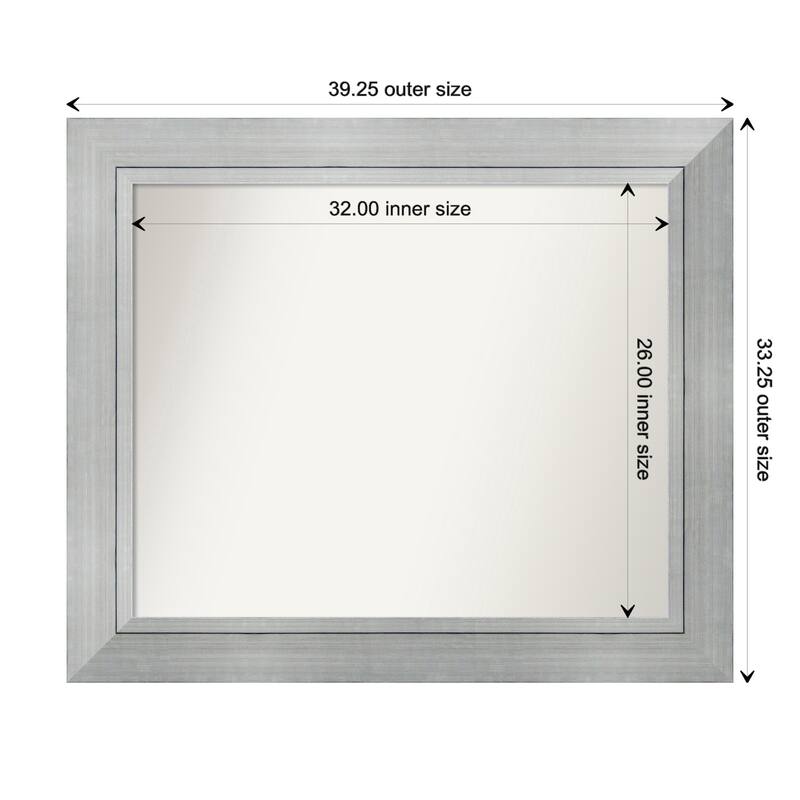 Romano Silver Framed Non-Beveled Custom Wall Mirror, Bathroom Vanity Mirror - Outer Size: 39.25 x 33.25