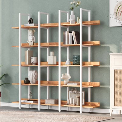 5 Tier Industrial Style Bookcase Metal Frame Open Bookshelf,