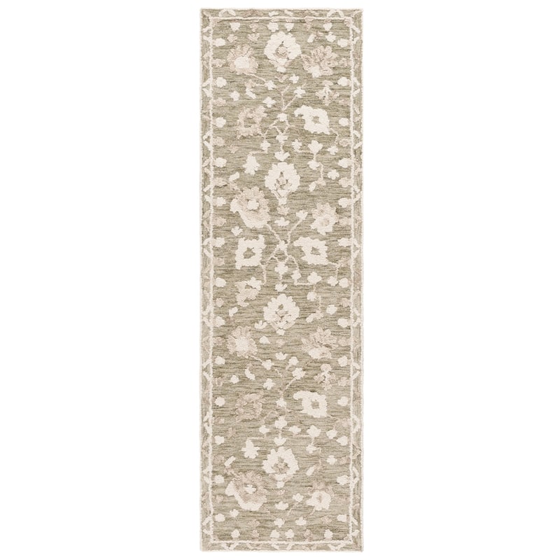 SAFAVIEH Handmade Marquee Nina Modern & Contemporary Wool Rug - 2'3" x 8' Runner - Green/Ivory