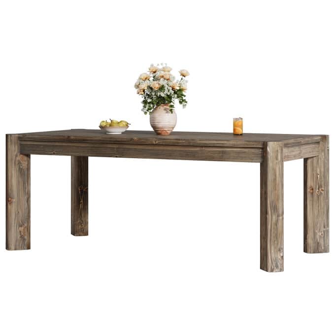 63" Solid Wood Dining Table, Rectangular Rustic Kitchen Table For 4-6