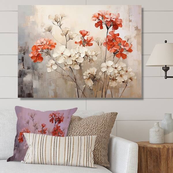 Designart "Minimalism Red And Beige Geraniums I" Geraniums Wall Art ...