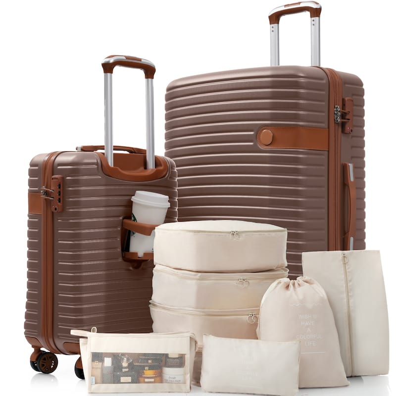 7 Pcs Hardshell Luggage Set w/TSA Lock, 360° Spinner Wheels, Lightweight Durable Travel - Brown