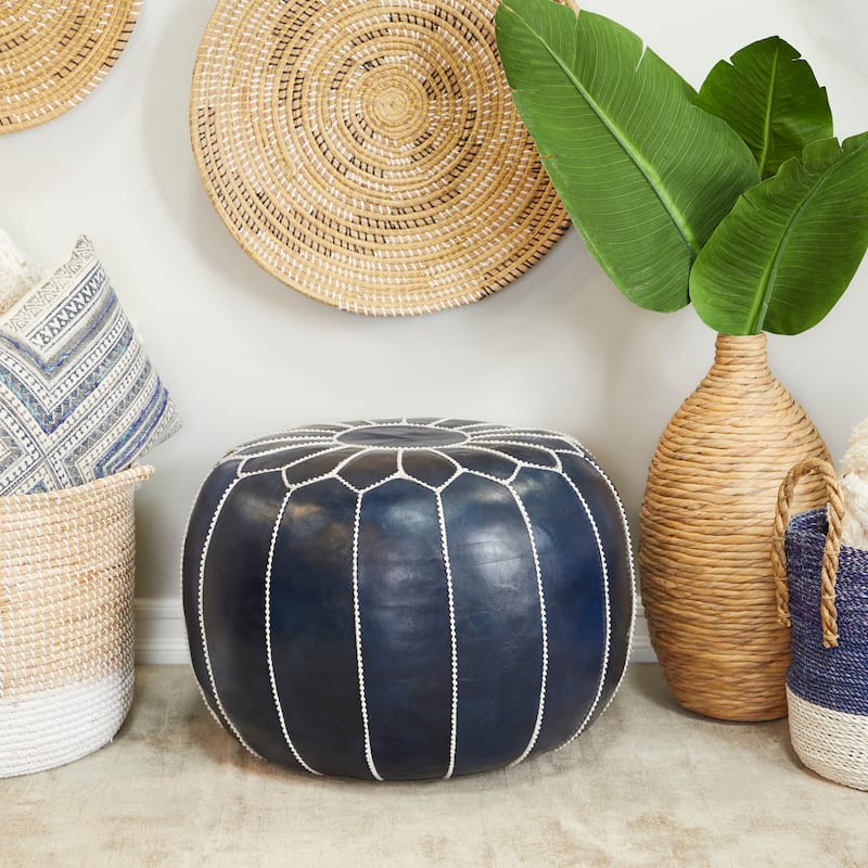 Leather Bohemian Pouf - Blue