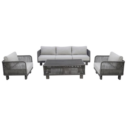 Cancun 4-Piece Outdoor Patio Conversation Sofa Set Aluminum Frame - Light Grey Cushions