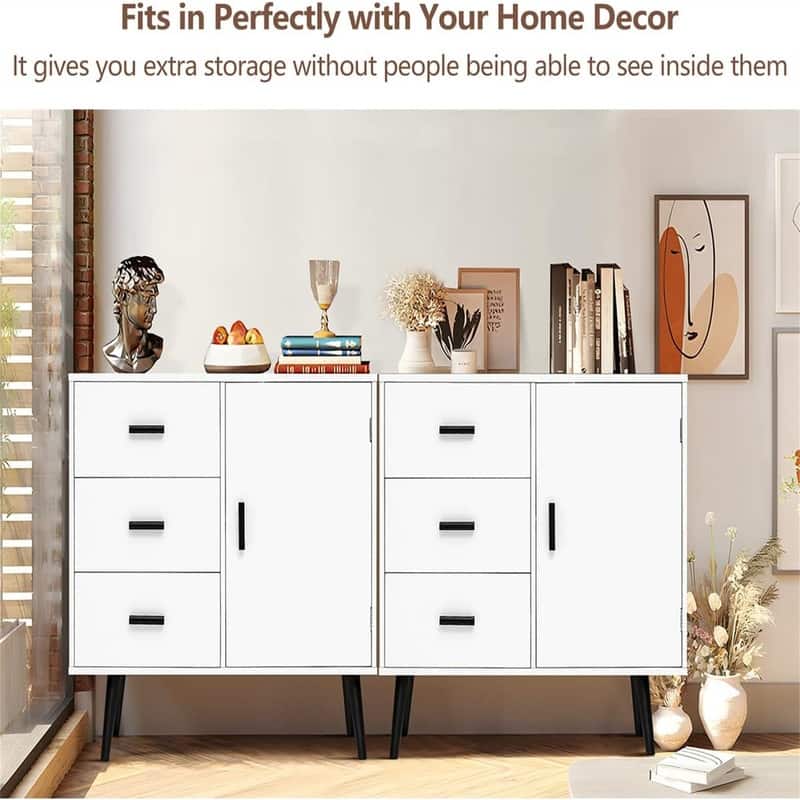 Storage Cabinet with Rattan Door 3 Drawers - 11.8"D x 31.5"W x 30.7"H