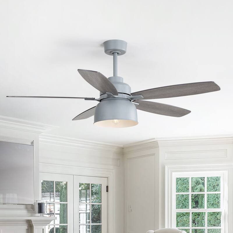 52-Inch Premium Cement Gray Ceiling Fan With Light,E26 Bulb Included,Remote Control,DC Motor,5 Plywood Blades - Cement Grey