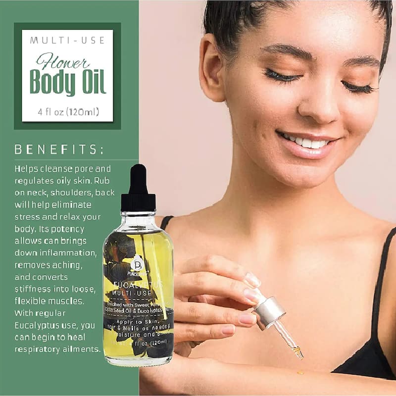 Pursonic Eucalyptus Flower Multi Use Body Oils 4 Oz - N/A