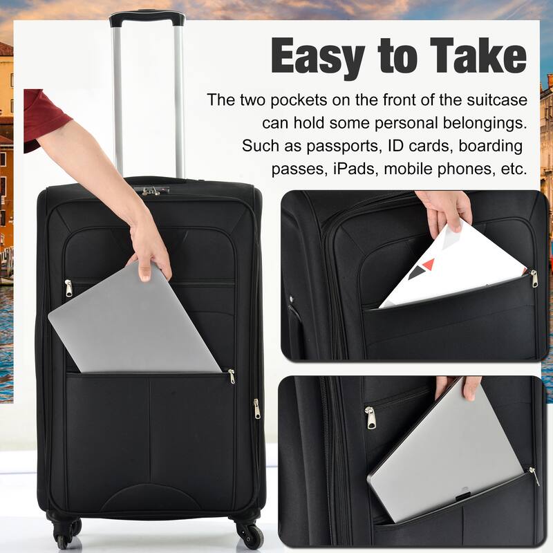 3 Piece ABS Softside Expandable Upright Spinner Luggage with TSA Lock and Duffel Bag