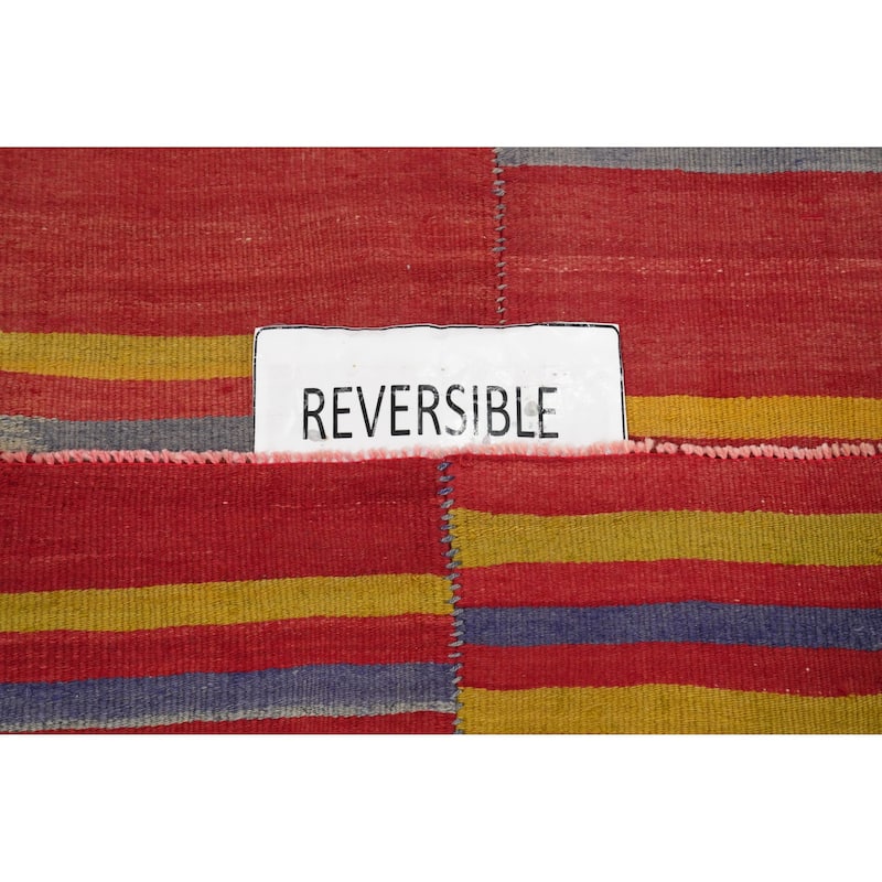 Hand Woven Oriental 100% Wool Carpet Southwestern Geometric Red Kilim Area Rug - 9' 8'' X 4' 8''
