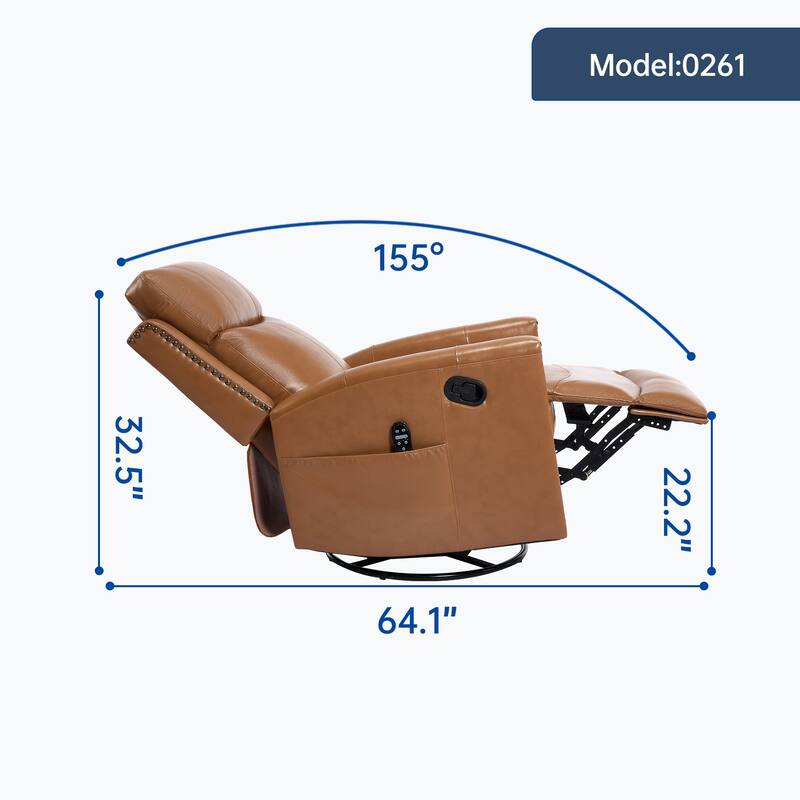 Genuine Leather Manual Recliner Chair with Heat & Massage, Adjustable Heavy Duty Reclining, Swivel Recliner Chair with Rocker