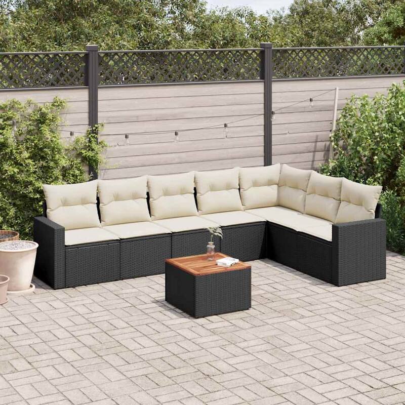 vidaXL Garden Sofa Set Black and Cream White PE Rattan Large Modular - 115.2 x 71.9 x 27.2
