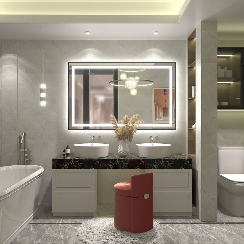 Black Metal Framed LED Front Light and Backlit Anti-Fog Wall Bathroom/ Vanity Mirror