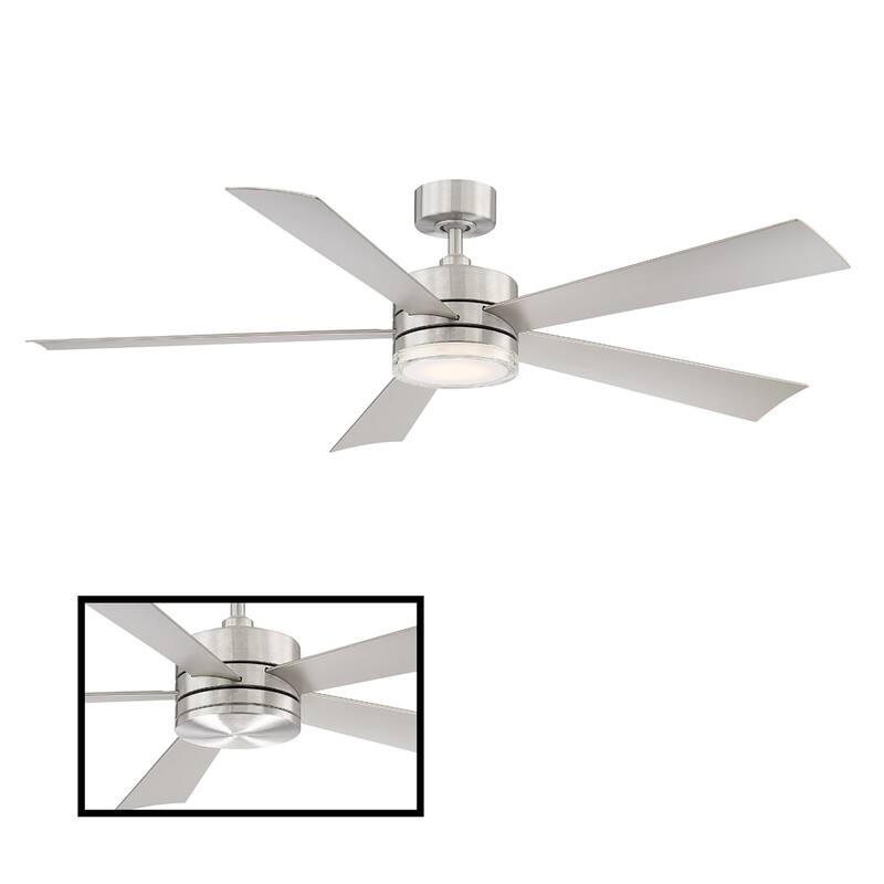 Wynd Indoor and Outdoor 5-Blade Smart Ceiling Fan 60in with 3000K LED Light Kit and Remote Control - Stainless Steel