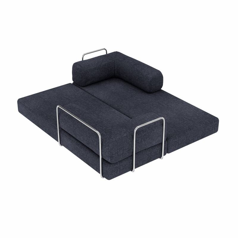 HomeRoots 82" Blue Chenille Modular Stainless Steel Sofa