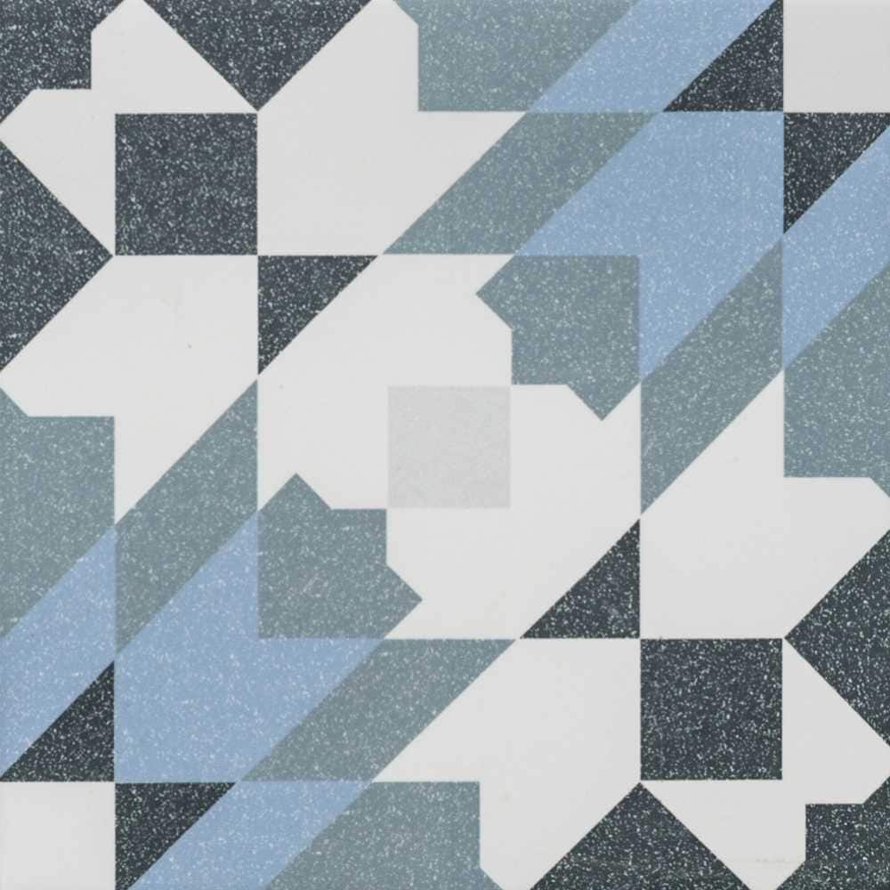 Garden Peony 8x8 Blue Matte Porcelain Encaustic Tile - Floor, Wall & Backsplash