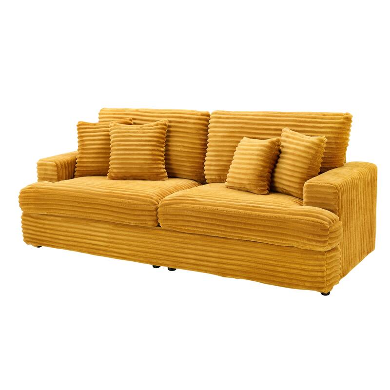 Corduroy Loveseat Sofa with 4 Pillows & Cushions, Upholstered Deep Seat Sofa wSolid Wood Base Frame Recliner Sofa Couch