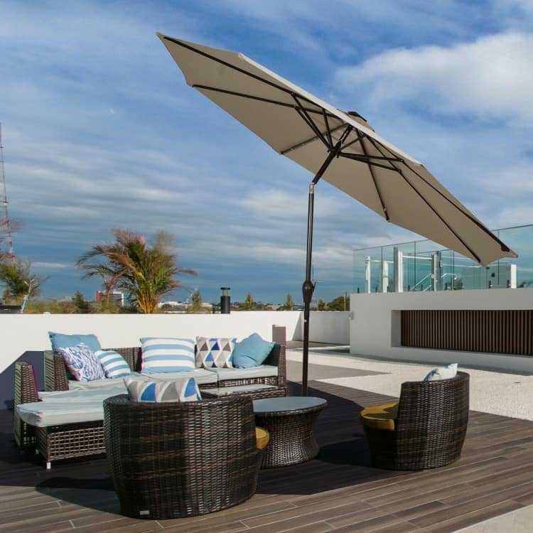 10' Solar LED Lighted Patio Market Umbrella Shade Tilt Adjustment Crank