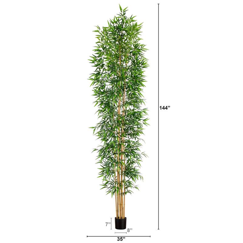 12' Artificial Bamboo Tree with Real Bamboo Trunks - Green