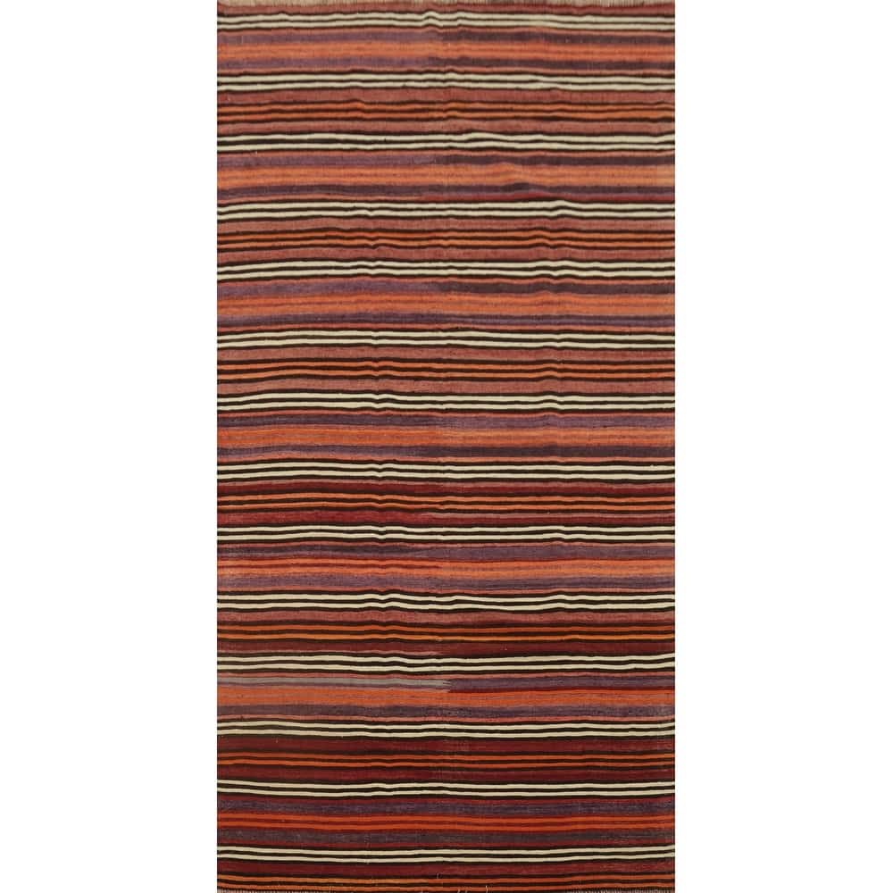 Hand Woven Oriental 100% Wool Carpet Southwestern Geometric Oranges & Rust Kilim Area Rug - 9' 8'' X 4' 10''