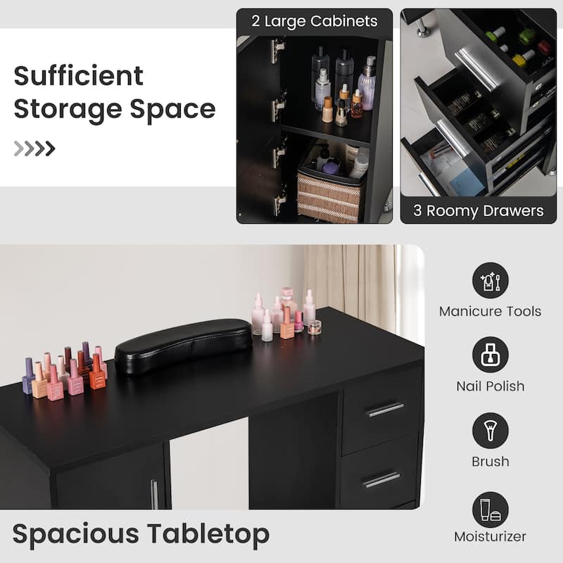 Costway Wooden Nail Desk Station with Removable Wrist Rest Metal Legs - See Details