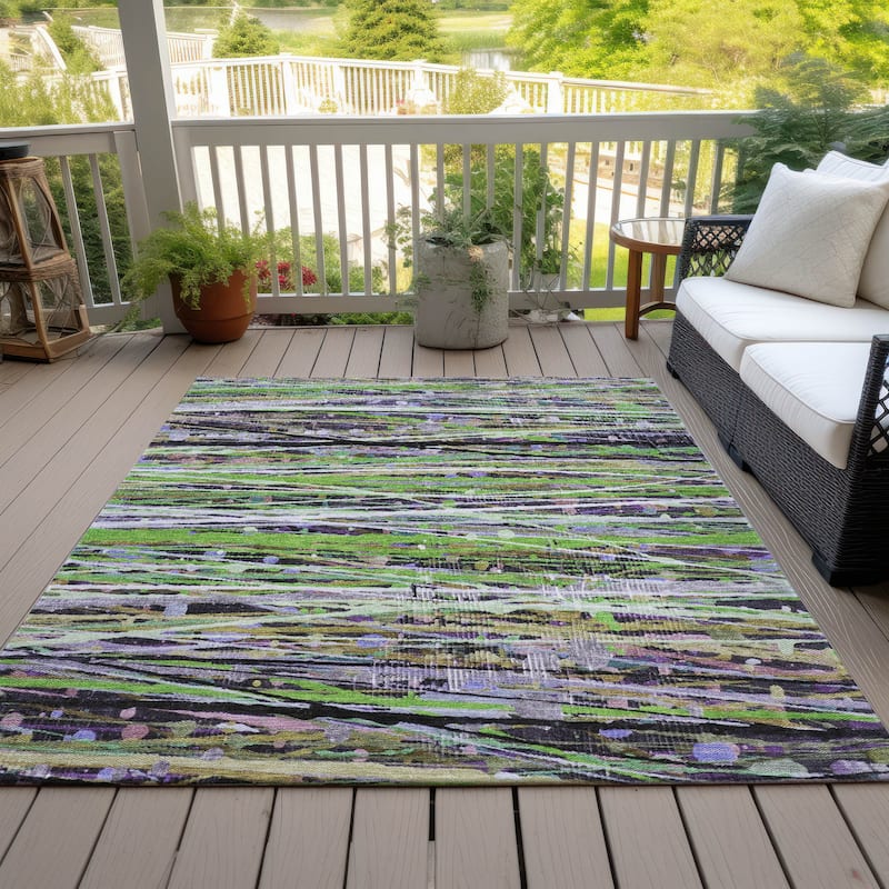 Machine Washable Indoor/Outdoor Abstract Stripes Chantille Rug - Green - 5' x 7'6"