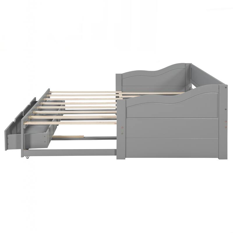 Wooden Daybed with Trundle Bed and Two Storage Drawers
