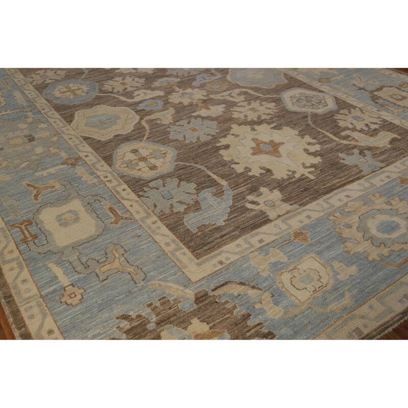 Hand Knotted Oriental 100% Wool Carpet Transitional All-Over Brown Oushak Area Rug - 11' 10'' X 9' 2''