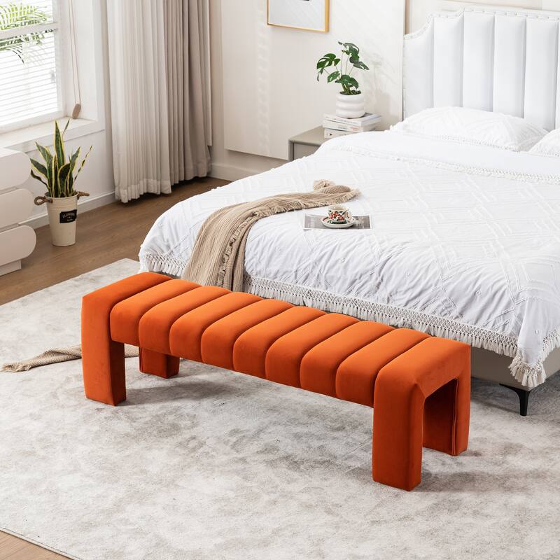 Upholstered Bedroom Bench Tufted Entryway Bench Modern End of Bed Bench Dining Bench with Gold/Black Metal Legs for Window