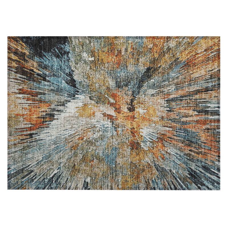 Machine Washable Indoor/ Outdoor Abstract Burst Chantille Rug