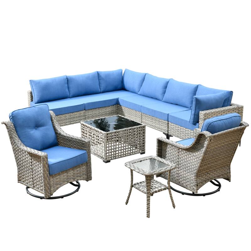 HOOOWOOO 10-piece Wicker Patio Furniture Set Sectional Sofa with Swivel Chair